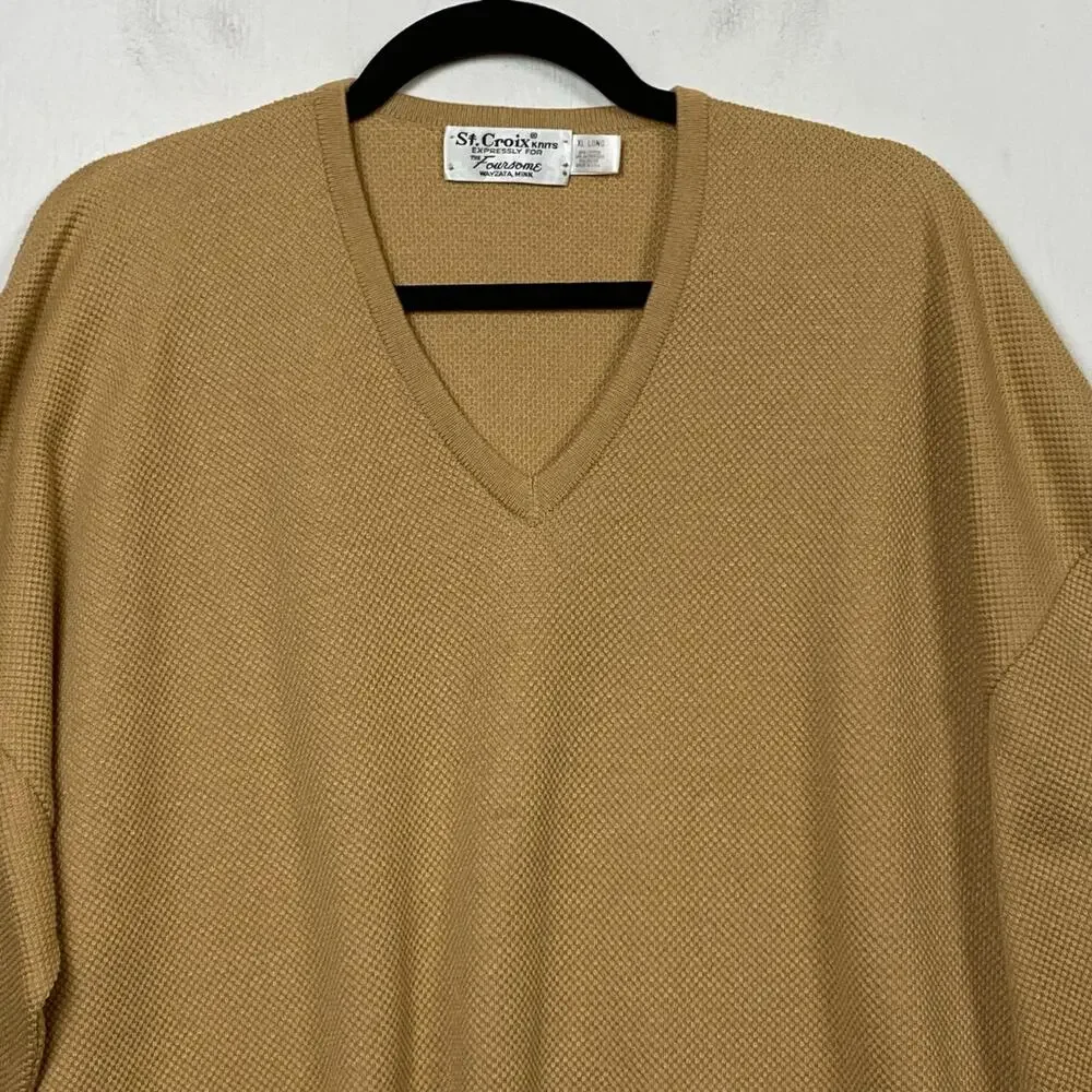 St. Croix Foursome Vintage Gold Beige V-neck Long Sleeve Pullover Size XL Long